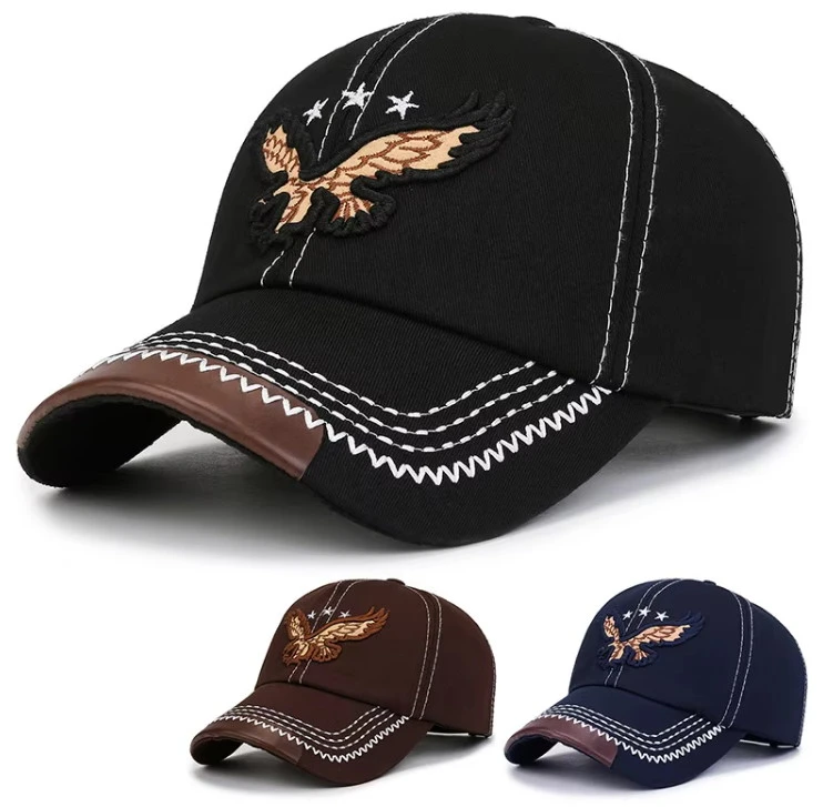 Custom embroidered hats wholesale with eagle patch logo and adjustable cotton baseball cap design Custom embroidered hats wholesale with eagle patch logo and adjustable cotton baseball cap design